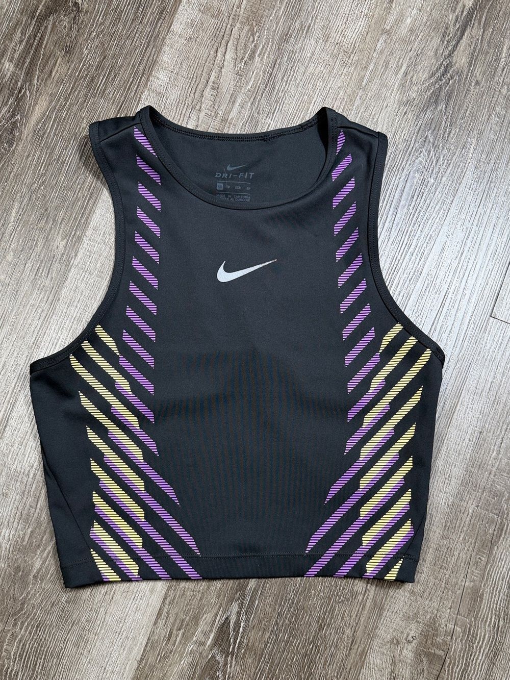 Nike Dri Fit Black & Purple GX Runaway Fitted Athletic Crop Tank Top